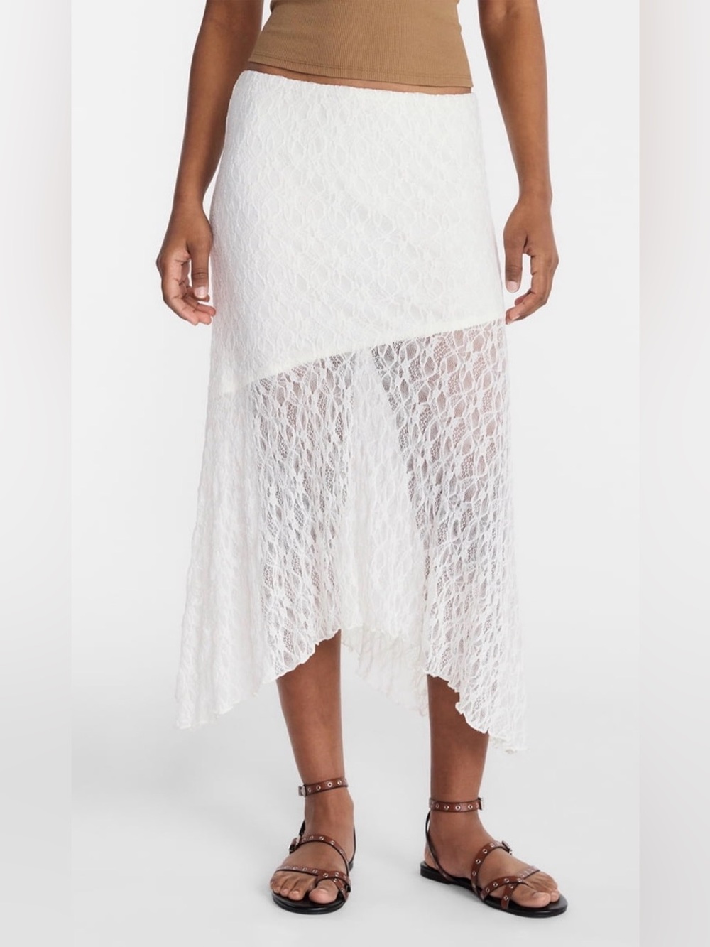 No Boundaries Asymmetrical Lace Midi Skirt